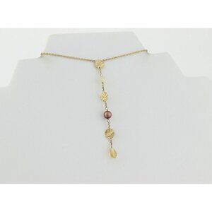 14k Yellow Gold Freshwater Brown Pearl, Quartz, Citrine Necklace Y Drop Lariat